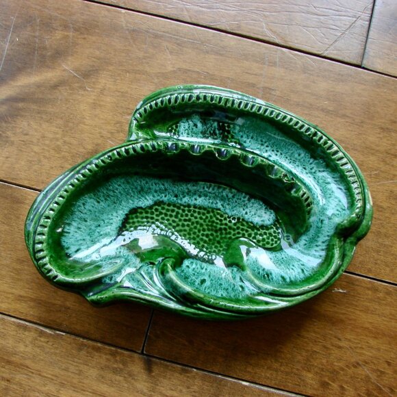 Vintage Green Ashtray California Pottery Ceramic Footed Trinket Jewellery Tray - Picture 7 of 10